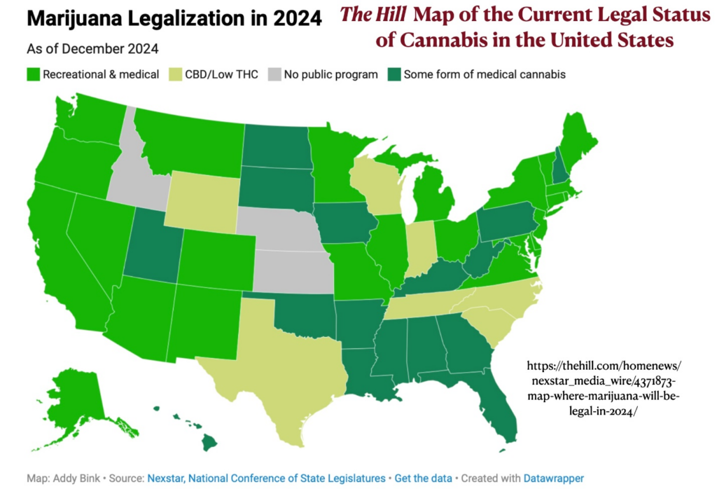 a map of the united states showing marijuana legalization in 2024